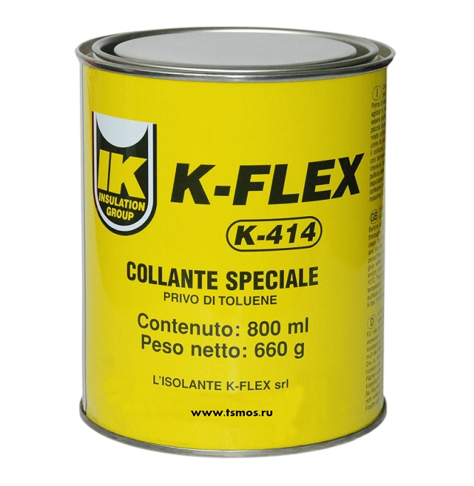 Клей K-FLEX 414 объемом 0,8 литра для соединения каучуковых трубок и рулонов.